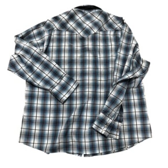 Wrangler‎ Blue Plaid Long Sleeve Western Pearl Snap Mens Size XXL - Picture 2 of 11